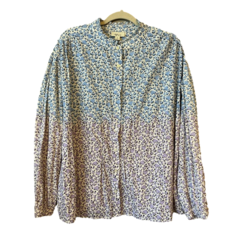 Style & Co Sweet Lilac Fog Printed long sleeve button up Women’s size XL